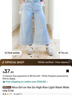 Mica Girl On The Go Light Wash High-Rise Wide Leg Crop Jeans